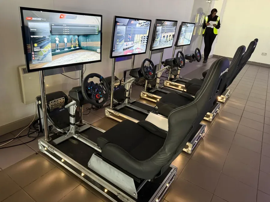 Racing simulators set up at a corporate venue